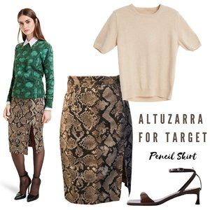 Altuzarra Brown Snake Print Pencil Skirt With Side Slit, Size US 6